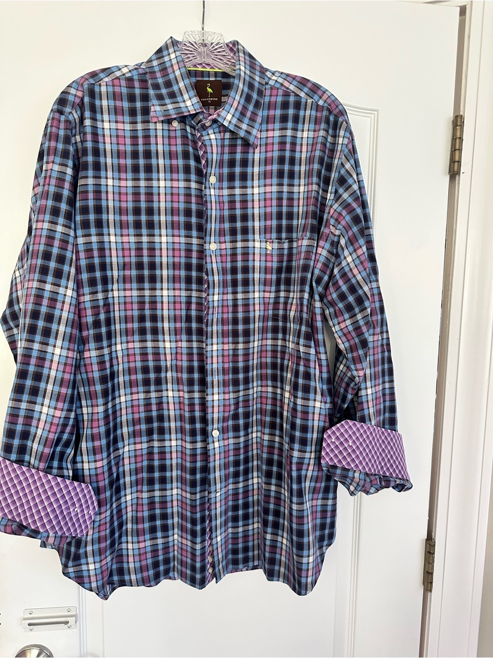 Tailorbyrd Men’s Multicolor Plaid Button-Down Shirt — Blue & Purple